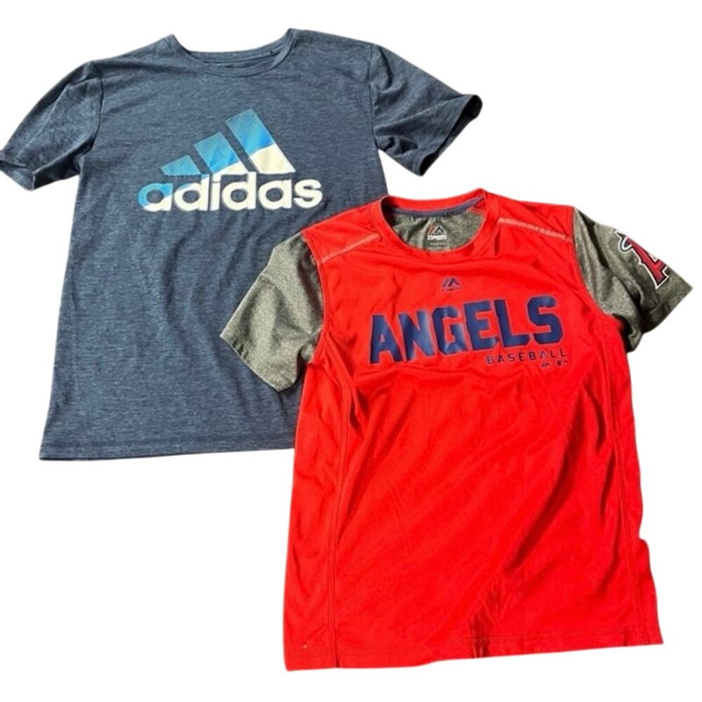 Boys Medium (10) Adidas Tee & LA Angels Baseball Shirt Lot Athletic Red Blue EUC